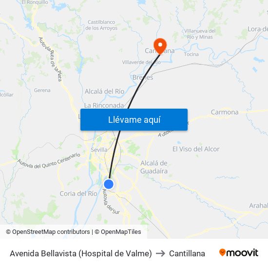 Avenida Bellavista (Hospital de Valme) to Cantillana map
