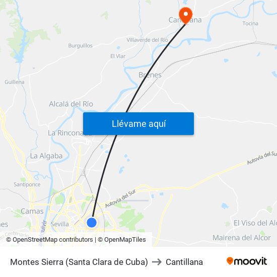 Montes Sierra (Santa Clara de Cuba) to Cantillana map