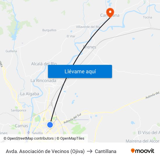 Avda. Asociación de Vecinos (Ojiva) to Cantillana map