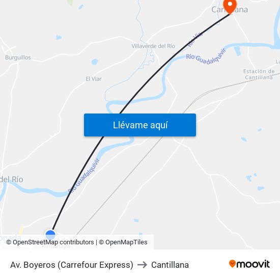 Av. Boyeros (Carrefour Express) to Cantillana map