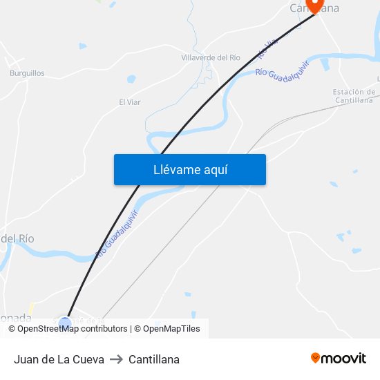 Juan de La Cueva to Cantillana map