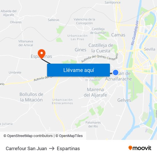 Carrefour San Juan to Espartinas map