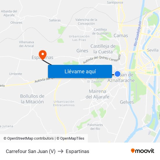 Carrefour San Juan (V) to Espartinas map