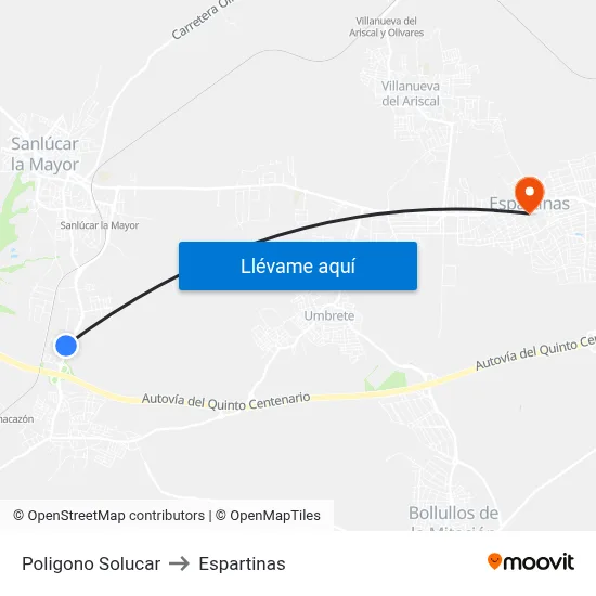 Poligono Solucar to Espartinas map