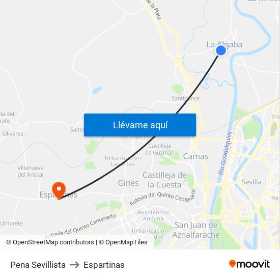 Pena Sevillista to Espartinas map