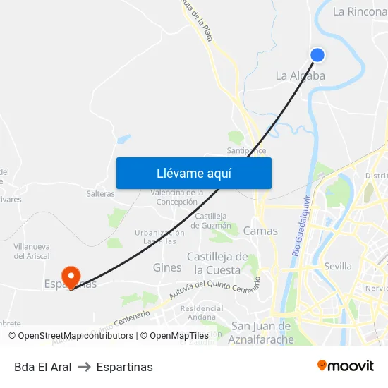 Bda El Aral to Espartinas map