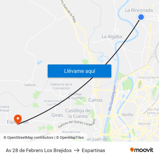 Av 28 de Febrero Los Brejidos to Espartinas map