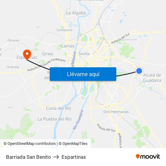 Barriada San Benito to Espartinas map