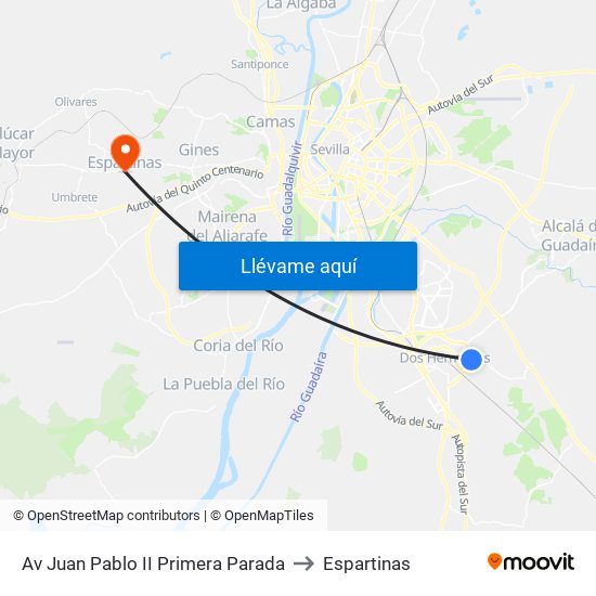 Av Juan Pablo II Primera Parada to Espartinas map