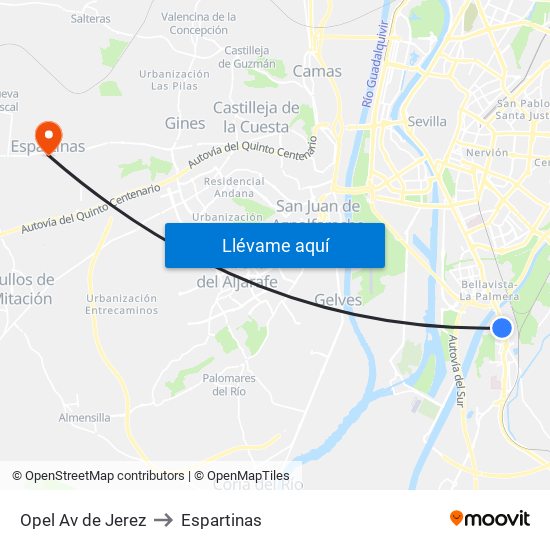 Opel Av de Jerez to Espartinas map