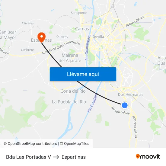 Bda Las Portadas V to Espartinas map