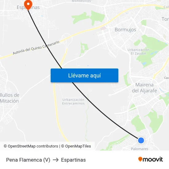 Pena Flamenca (V) to Espartinas map