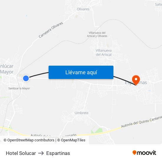 Hotel Solucar to Espartinas map