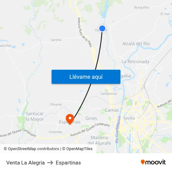 Venta La Alegria to Espartinas map