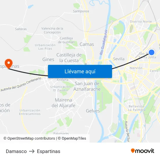 Damasco to Espartinas map