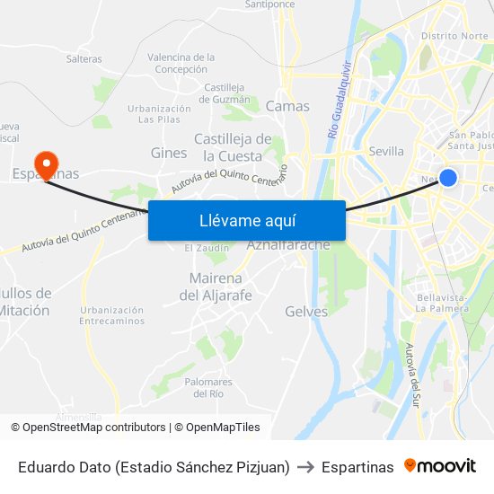 Eduardo Dato (Estadio Sánchez Pizjuan) to Espartinas map