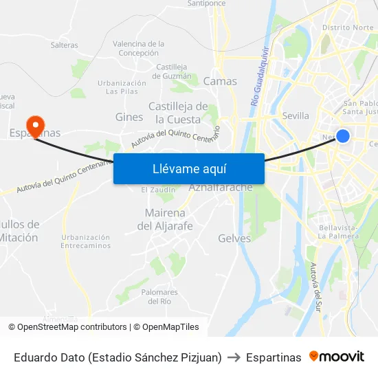 Eduardo Dato (Estadio Sánchez Pizjuan) to Espartinas map