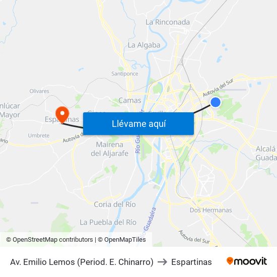 Av. Emilio Lemos (Period. E. Chinarro) to Espartinas map