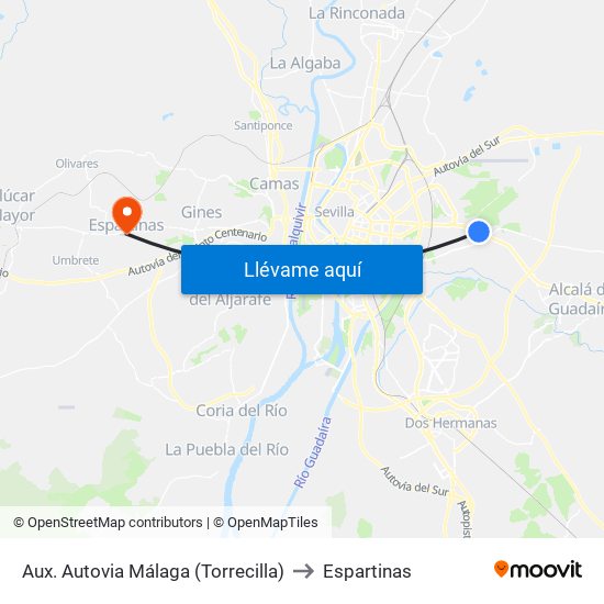 Aux. Autovia Málaga (Torrecilla) to Espartinas map