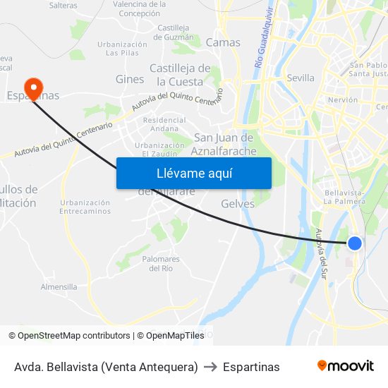 Avda. Bellavista (Venta Antequera) to Espartinas map