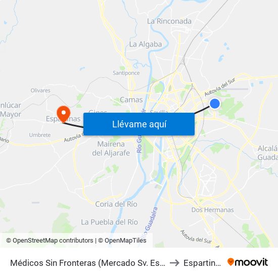 Médicos Sin Fronteras (Mercado Sv. Este) to Espartinas map