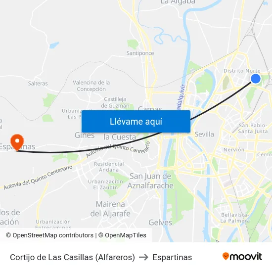 Cortijo de Las Casillas (Alfareros) to Espartinas map