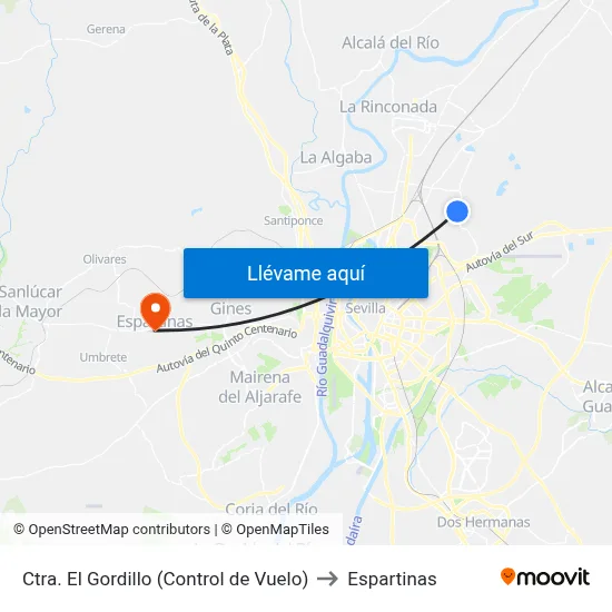 Ctra. El Gordillo (Control de Vuelo) to Espartinas map