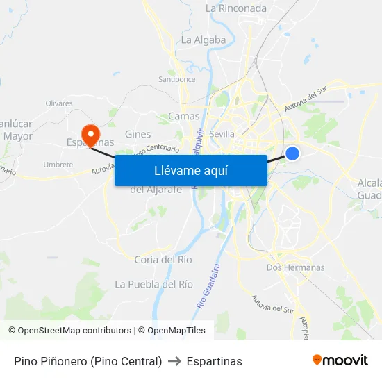 Pino Piñonero (Pino Central) to Espartinas map