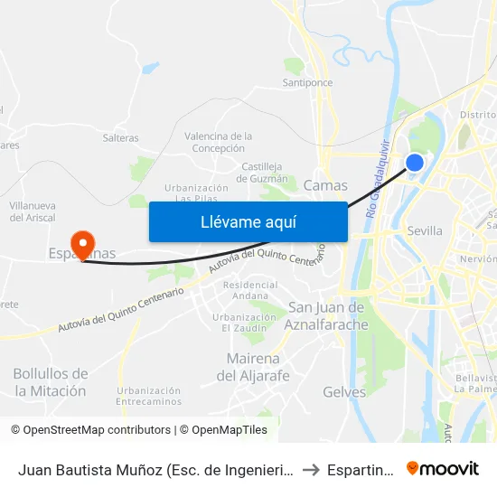 Juan Bautista Muñoz (Esc. de Ingenieria) to Espartinas map