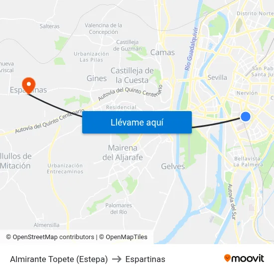 Almirante Topete (Estepa) to Espartinas map