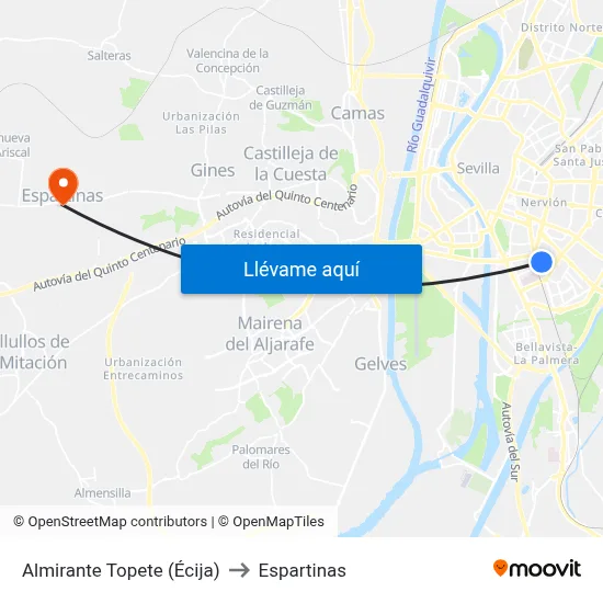 Almirante Topete (Écija) to Espartinas map