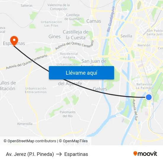 Av. Jerez (P.I. Pineda) to Espartinas map