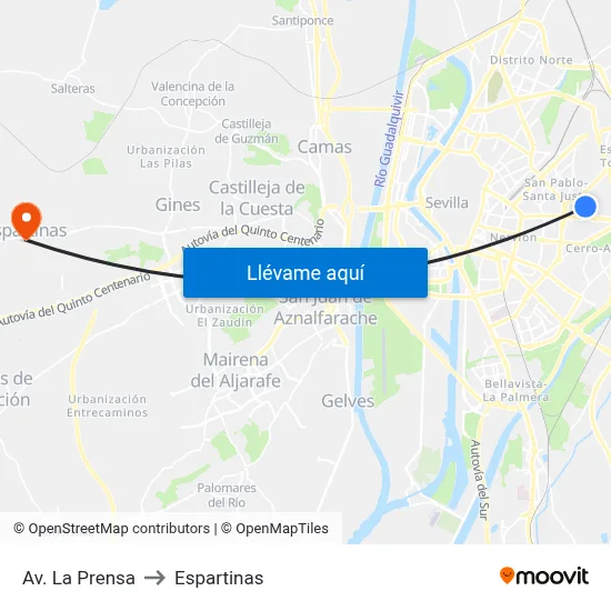 Av. La Prensa to Espartinas map