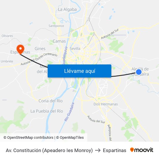 Av. Constitución (Apeadero Ies Monroy) to Espartinas map
