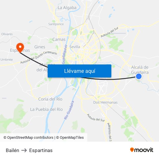 Bailén to Espartinas map