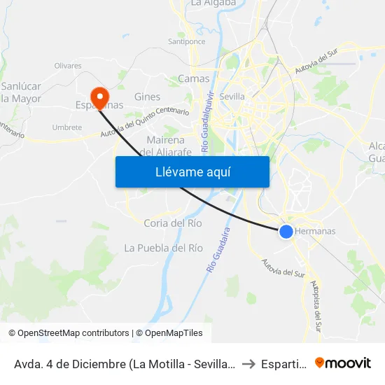 Avda. 4 de Diciembre (La Motilla - Sevilla Factory) to Espartinas map