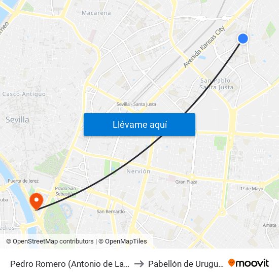 Pedro Romero (Antonio de Lara) to Pabellón de Uruguay map