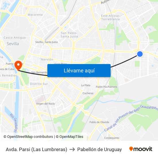Avda. Parsi (Las Lumbreras) to Pabellón de Uruguay map
