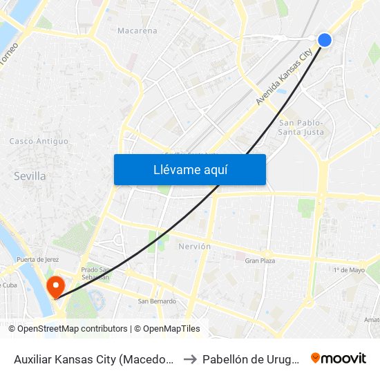 Auxiliar Kansas City (Macedonia) to Pabellón de Uruguay map