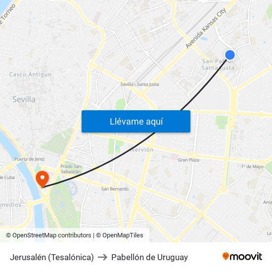 Jerusalén (Tesalónica) to Pabellón de Uruguay map
