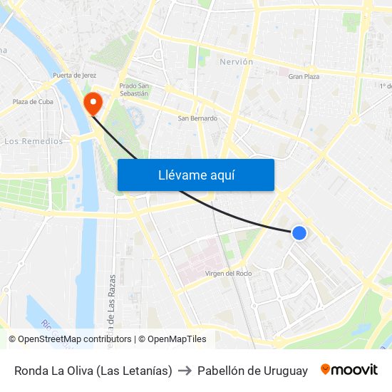 Ronda La Oliva (Las Letanías) to Pabellón de Uruguay map