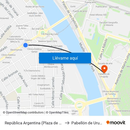 República Argentina (Plaza de Cuba) to Pabellón de Uruguay map