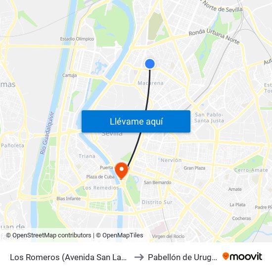 Los Romeros (Avenida San Lazaro) to Pabellón de Uruguay map