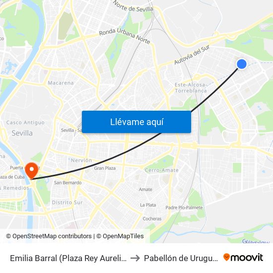 Emilia Barral (Plaza Rey Aurelio) to Pabellón de Uruguay map
