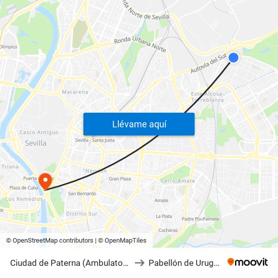 Ciudad de Paterna (Ambulatorio) to Pabellón de Uruguay map