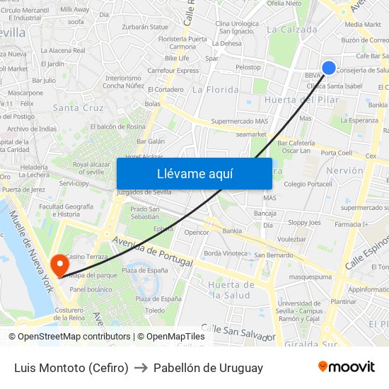 Luis Montoto (Cefiro) to Pabellón de Uruguay map