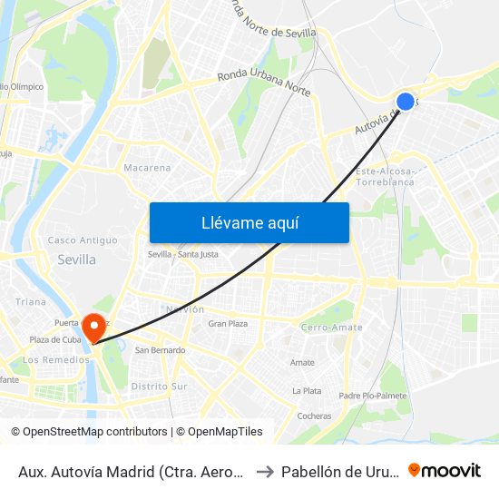 Aux. Autovía Madrid (Ctra. Aerop. Viejo) to Pabellón de Uruguay map