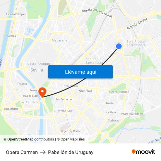 Ópera Carmen to Pabellón de Uruguay map