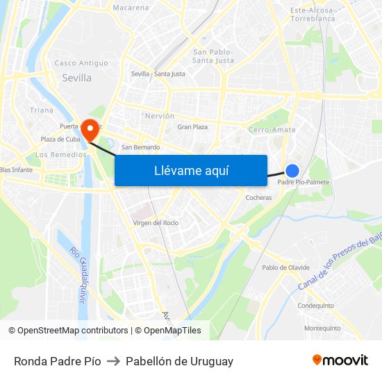 Ronda Padre Pío to Pabellón de Uruguay map