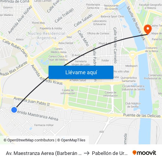 Av. Maestranza Aerea (Barberán y Collar) to Pabellón de Uruguay map